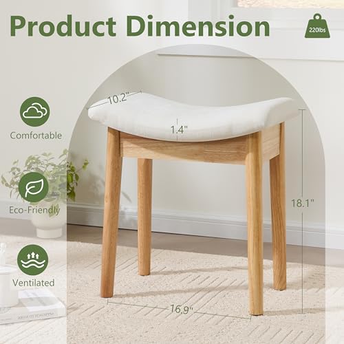 Royal Windsor Vanity Stool with Saddle Cushion, 18 Inch Makeup Vanity Chair for Living Room, Modern Foot Stool Ottoman Piano Bench,Small Upholstered Bench for Bedroom, Beige - color: 10.2"d Beige+wood Grain