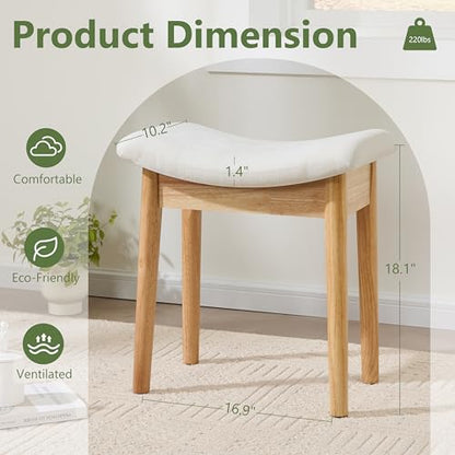 Royal Windsor Vanity Stool with Saddle Cushion, 18 Inch Makeup Vanity Chair for Living Room, Modern Foot Stool Ottoman Piano Bench,Small Upholstered Bench for Bedroom, Beige - color: 10.2"d Beige+wood Grain