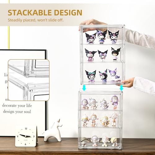 3 Tier Display Case for Collectibles,Clear Display Box with 2 Movable Plates ,Storage Container with Magnetic Door (Large 1 Pack) - size: Large 1 Pack
