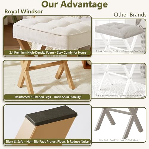 Royal Windsor Vanity Stool,Square Ottoman Stool Foot Rest,Upholstered Vanity Chair Foot Stool with Metal X Legs, Small Vanity Seat for Entryway,Bedroom and Living Room,Linen Beige - color: 12.6"d Beige+yellow