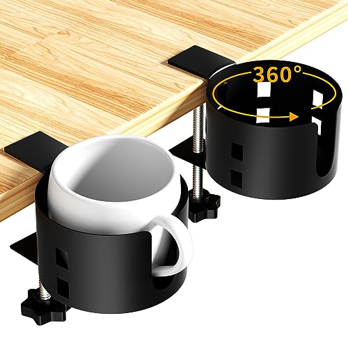 2 Pack Large Desk Cup Holder, OOKUU Anti-Spill Cup Holder for Desk or Table, Sturdy and Durable, Easy to Install, Enough to Hold Coffee Cups, Water Bottles, Gaming PC Office Accessories, Black - color: Black, size: 2 Pack, 3.95 inch
