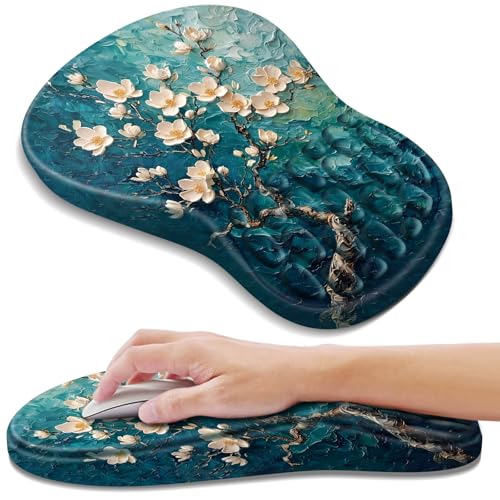 YIWEI Ergonomic Mouse Pad with Wrist Rest - Comfortable Office Mousepad with Memory Foam Wrist Support for Carpal Tunnel Relief, Mouse Pads with Non-Slip Base for Gaming and Home (Plum Plossom) - color: Plum Plossom