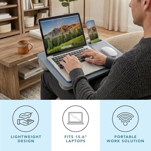LAPGEAR Home Office Lap Desk with Device Ledge, Mouse Pad, and Phone Holder - Slate Blue - Fits up to 15.6 Inch Laptops - Style No. 91523 - color: Slate Blue, size: Home Office W/Device Ledge
