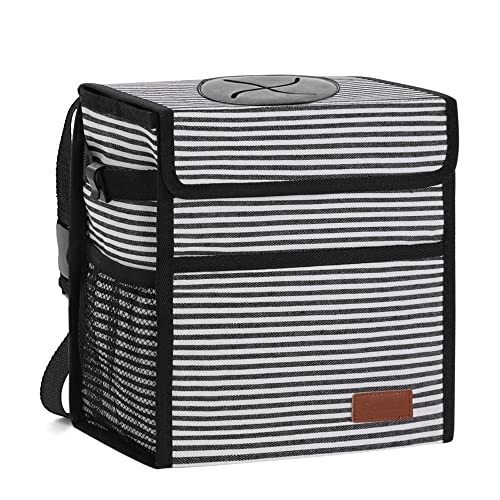 Femuar Leak Proof Car Trash Can With Lid - Waterproof Garbage Bag With Storage Mesh Pocket, Large/Stripe - color: Stripe, size: 3 Gallons