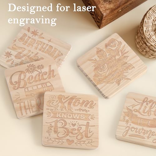 60 Pieces Unfinished Wood Coasters, GOH DODD 4 Inch Wooden Blanks with Non-Slip Pads for Laser Engraving Wood Burning Staining Painting Decoupage Housewarming Gifts Wedding Crafts Education, Square - color: Suqare-60pieces