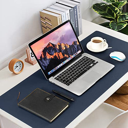 Wolaile PU Leather Desk Pad Blotter,Navy Waterproof Office Desktop Mat for Men,36x17in Non-Slip Large Mouse Pad/Writing Protector/Desk Accessories - color: Navy Blue