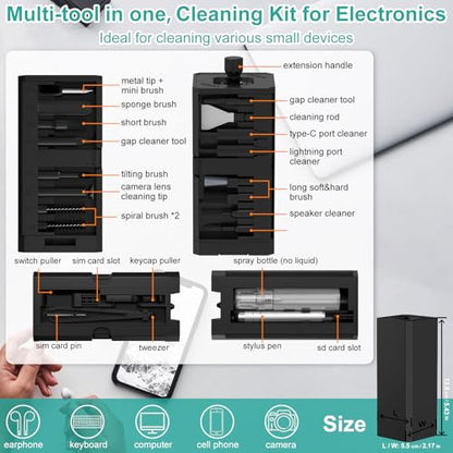 VICHYIE Keyboard Cleaning Kit with Brush, Computer Laptop Cleaner Kit, Phone Cleaning Tool, Multi-Function Cleaner Kit for Earbuds, Cellphones, PC, Screens, Camera Lens, Electronics Devices (Black) - color: Black
