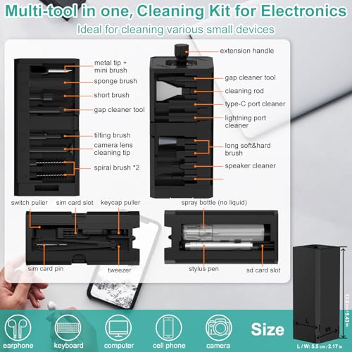 VICHYIE Keyboard Cleaning Kit with Brush, Computer Laptop Cleaner Kit, Phone Cleaning Tool, Multi-Function Cleaner Kit for Earbuds, Cellphones, PC, Screens, Camera Lens, Electronics Devices (Black) - color: Black