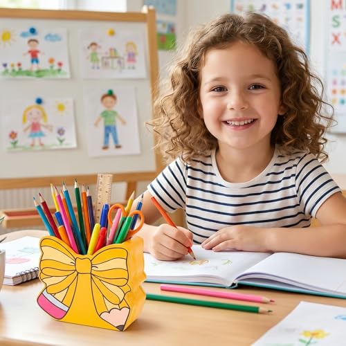 MALLMALL6 Bow Pencil Holder - Back to School Wooden Pen Holder, Cute Ribbon Caddy Case Gift for Kids Students Girls Women, Desktop Dispenser Storage Organizer for Classroom Teacher Office - style: Bow