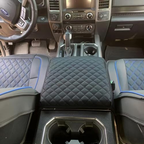Zxiaochun Center Console Cover for Ford F150 2015-2020, F250 F350 F450 2017-2022 and Expedition 2018-2024 Leather Arm Rest Box Lid Middle Console Cover Armrest Box Protective Cover(Bucket Seat Only) - color: Bucket Seat Console