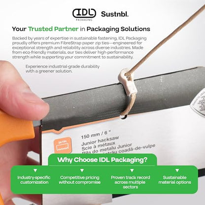 Fiber-Based Eco Zip Ties 16" (400 Pack) - 44 lb Strong Eco-Friendly Tie Wraps - UV & Temperature Resistant FibreStrap for Agriculture, Manufacturing & Cable Management - Universal Use by IDL Packaging - size: 16", 400-Pack
