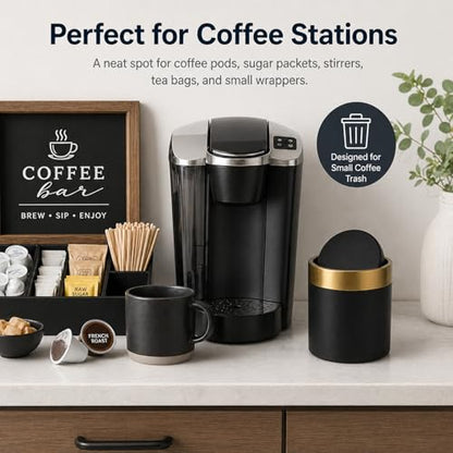 Mini Trash Can with Lid, Small Metal Desktop Trash Bin with Swing Lid, 1.5L / 0.4 Gal Countertop Waste Bin for Desk, Vanity, Bathroom, Coffee Bar and Office, Black - color: Black