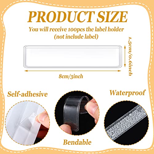 Jeyiour 100 Pcs Label Holders Adhesive Nameplate Pockets Storage Bin Labels Index Card Holder Shelf Plastic Peel Stick for Classroom Supermarket Bookshelf Library Student Box Drawer (3 x 0.6 Inch) - size: 3 x 0.6 Inch