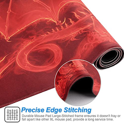 Large Gaming Mouse Pad with Stitched Edges,[27.5x11.8In] Extended Mouse Pad with Non-Slip Natural Rubber Base for Gamer/Desktop/Office/Home (70x30 Red dragonus) - color: 70x30 Red dragonus