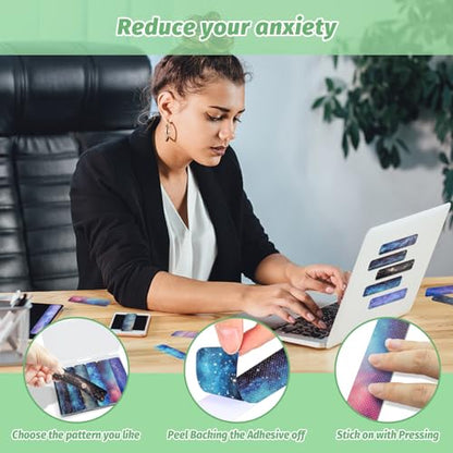 72 Pieces Anxiety Sensory Stickers with Storage Box - Sensory Stickers 2 Textured Surface - Fidget Strips for Office Desk Adult Stress (Galaxy) - style: Galaxy Style