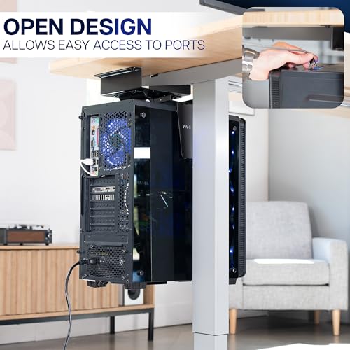 VIVO Adjustable Under Desk and Wall 3.5 to 7.8 inch Wide Office PC Mount, Computer Case CPU Machine Holder Stand with Swivel and Spacer Bracket, Holds 22 lbs, Black, MOUNT-PC01-SB