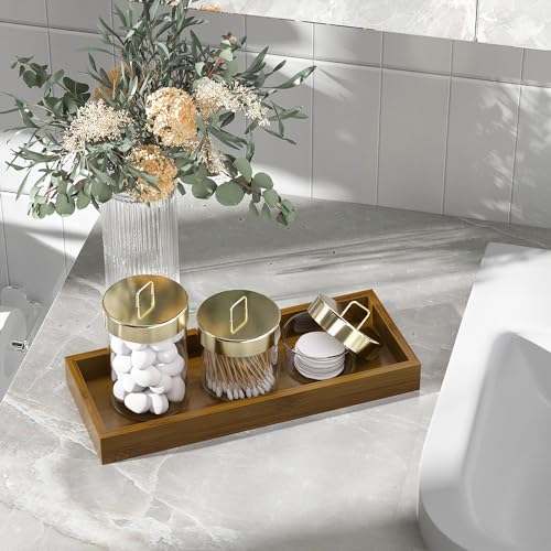 ZHWS Bathroom Vanity Tray for Toilet Tank, Perfume, Jewelry, Candle, Makeup, Decorative Tray, Kitchen Tray Counter Organizer for Soap Dispenser, Coffee Table Brown 11.3”L x 4.4”W x 1.14”H - color: Brown, size: 11.3" x 4.4" x 1.1"
