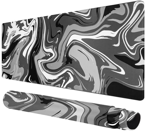 Large Mouse Pad for Desk - Gaming Mouse Pad with Stitched Edges, Anti-Slip Base, Desk Mat Desk Pad for Keyboard and Mouse - color: Black Abstraction, size: 31.5L x 15.8W inches