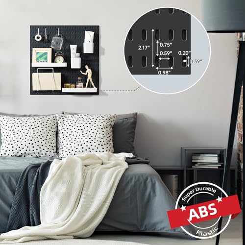 VUSIGN Pegboard Combination Wall Organizer Kit, 4 Pieces Pegboards and 17 Accessories Modular Hanging, Wall Mount Display Peg Board Panel Kits for Bedroom, Home, Office, Bathroom, 22" x 22", Black - color: Black - 4 Pieces