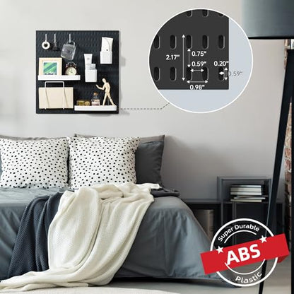 VUSIGN Pegboard Combination Wall Organizer Kit, 4 Pieces Pegboards and 17 Accessories Modular Hanging, Wall Mount Display Peg Board Panel Kits for Bedroom, Home, Office, Bathroom, 22" x 22", Black - color: Black - 4 Pieces