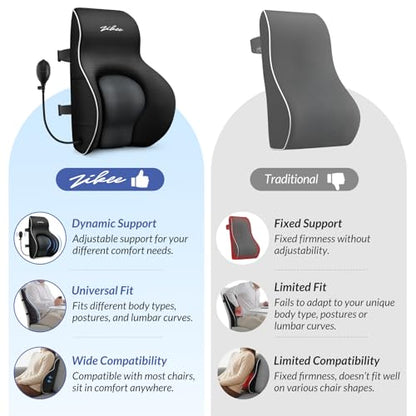 ZIKEE Adjustable Airbag Lumbar Support Pillow Provides Comfortable Support Back Pain Relief and Improves Posture, Ergonomic Memory Foam Back Support Pillow for Office Chair, Car, Home