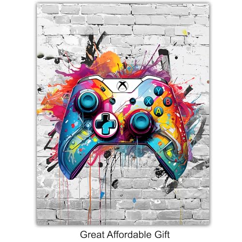 Gaming Controller Graffiti Wall Art - Teen Boys Room Decor - Gaming Room Decor, Video game Cool Wall Art - Game Print, Gamer Artwork, Sports Bar - Gamer Gifts - Kids Playroom, Man cave
