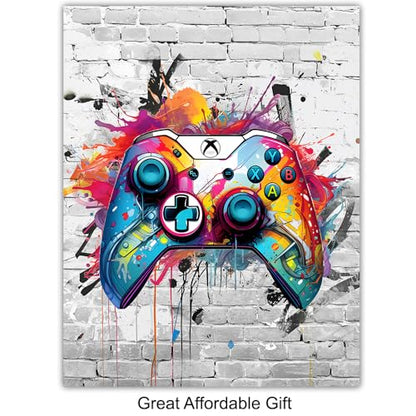 Gaming Controller Graffiti Wall Art - Teen Boys Room Decor - Gaming Room Decor, Video game Cool Wall Art - Game Print, Gamer Artwork, Sports Bar - Gamer Gifts - Kids Playroom, Man cave