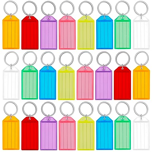 Uniclife 200 Pieces Key Tags 2 Inch Plastic Key Chain Tags with Ruled Blank Paper Labels Transparent Covers and Split Rings Sturdy Item Identifiers, 8 Colors - size: 200 Pack