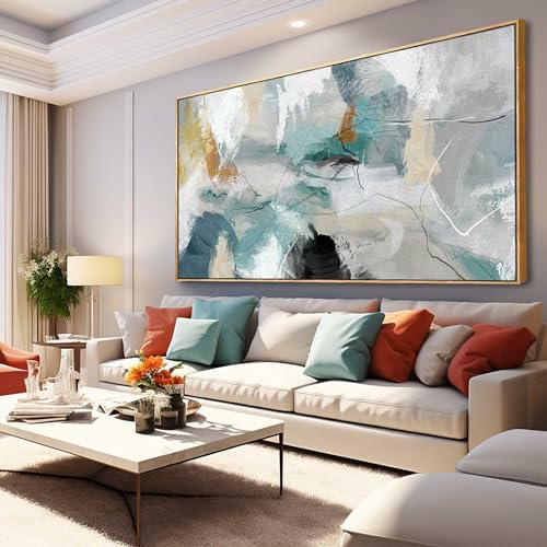 Kureful Large Canvas Wall Art Minimalist Decor Living Room Pictures Grey Wall Decor Hand Painted Artwork for Bedroom Kitchen Hotel Wall Decoration 30x60 Inch - color: Green, size: 29"x58"