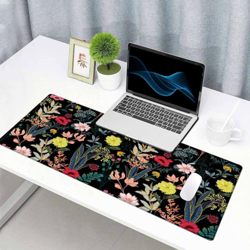 Large Gaming Mouse Pad with Stitched Edges, Blooming Flower Desk Mat, Extended XL Keyboard Pad, Non-Slip Rubber Base Desk Pad for Keyboard and Mouse, 31.5X15.7 inch - color: Blooming Flower, size: 31.5L x 15.7W inches