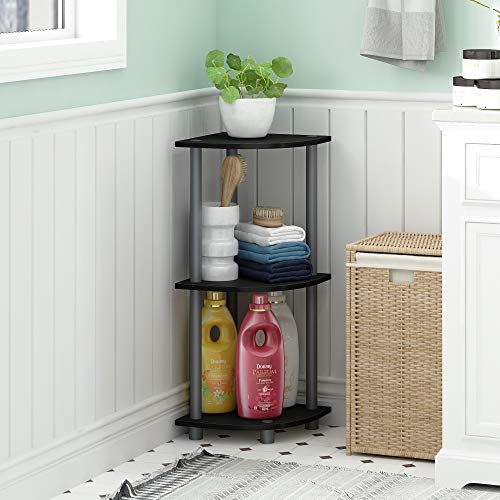 Furinno TURN-N-TUBE Corner Shelf, 3-Tier Corner Bookshelf, Display Storage Shelves with Open Shelves, for Organization and Storage, Living Room, Home Office, Garage, Black - color: Black/Grey, size: 3-Tier Round Tube