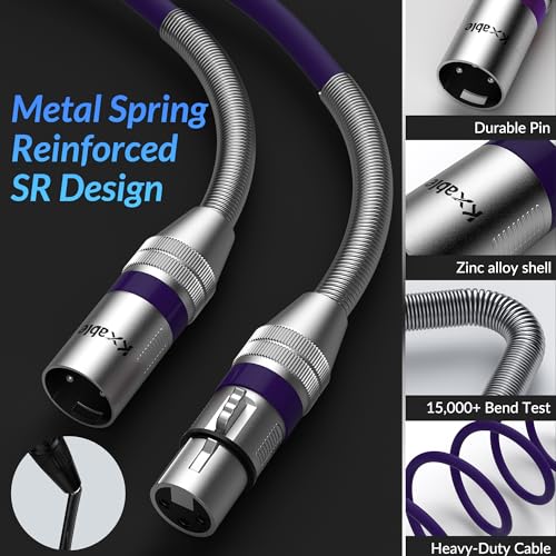 Kxable XLR Microphone Cable 3 FT, XLR Male to Female Balanced Mic Cable, 3-Pin Shielded Speaker Cord, Zinc Alloy Connectors, 22AWG Pure Copper, Metal Spring SR, Recording Studio, Podcast, Purple - color: Purple, size: 3FT