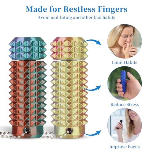 Little Ouchies Pain Stim Fidget Toy, 3D Printed Pocket Spiky Keychain with Clicker Button Spinner Sensory Toys for Anxiety Focus & Stress Reduction Novelty Gifts(Blue Yellow + Copper Green) - color: Blue Yellow + Copper Green