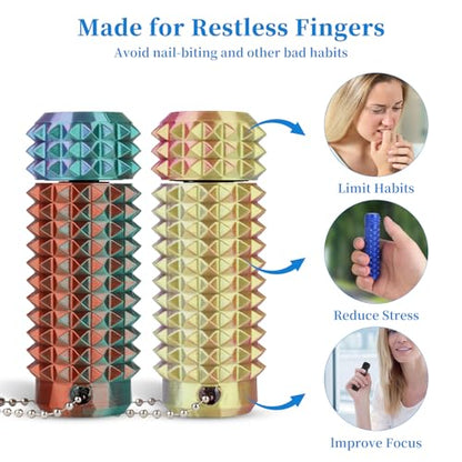 Little Ouchies Pain Stim Fidget Toy, 3D Printed Pocket Spiky Keychain with Clicker Button Spinner Sensory Toys for Anxiety Focus & Stress Reduction Novelty Gifts(Blue Yellow + Copper Green) - color: Blue Yellow + Copper Green