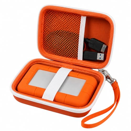 Case Compatible with LaCie Rugged Mini 1TB/ 2TB/ 4TB/ 5TB External Hard Drive Portable HDD, Storage Holder for Hard Drives for Mac and PC Computer & USB 3.0 2.0 Cable SD Cards (Tangerine) - color: Tangerine
