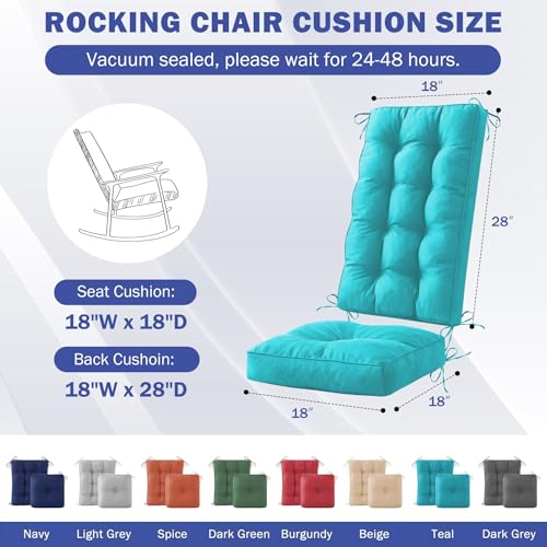 IPYNBAP Rocking Chair Cushion, Waterproof and Fade-Resistant Patio Chair Cushions, Tufted Chair Pads for Rocker Furniture, 18x18 Inch, Indoor/Outdoor Seat Cushions with Ties, Teal Blue - color: Teal Blue, size: 18"X18"/28"X18"