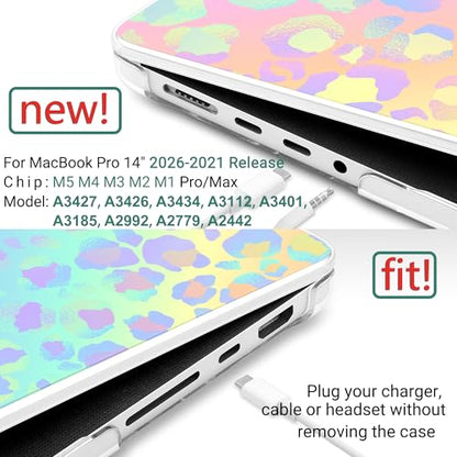 DONGKE Case for MacBook Pro 14 Inch (2026-2021 Release, M5 M4 M3 M2 M1 Pro/Max Chip), Plastic Slim Hard Shell Protective Cover with Keyboard Cover & Screen Protector, Leopard Print - color: Leopard Print