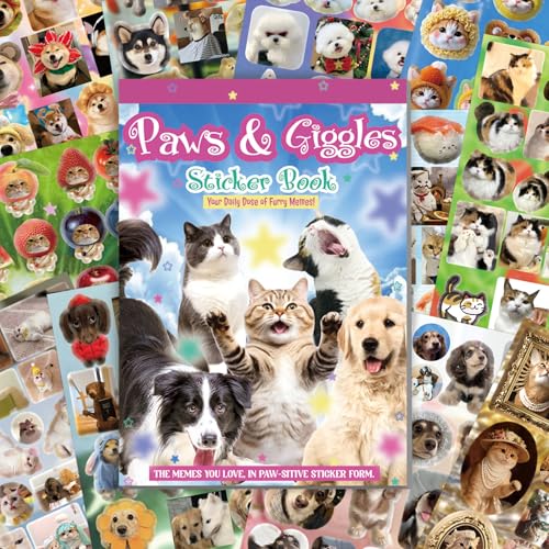 Cat Sticker Book - 1000+ Stickers, 34 Sheets of Cat & Dog Aesthetic Stickers for Scrapbooking, Journaling, Kawaii Planner | Cat Sticker Book with Meme Stickers,Glossy, Matte & Textured Finishes - color: Blue Cat and Dog
