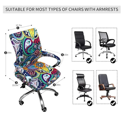 Waterproof Office Chair Cover with Armrest Cover 18Inch Wide Stretch Printed Boho Small Desk Computer Chair Covers with Long Zipper Arm Slipcovers Washable - color: Waterproof-boho, size: Small
