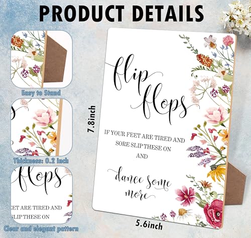 Flip Flops Sign, Wedding Signs for Ceremony and Reception, Floral Bridal Shower Decorations, Wooden Bridal Shower Decor, Wedding Dance Floor Supplies for Engagement and Anniversary Parties, 19 - color: Flip Flops Sign, 19
