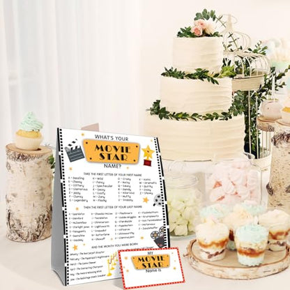 What's Your Movie Stars Name Game Card Set, Movie Stars Games Sign Cards, Hollywood Birthday Party Game Cards, 1 Movie Stars Name Sign, 30 Names Sticker, Funny Birthday Party Decor for Boys Girls - style: Movie Stars