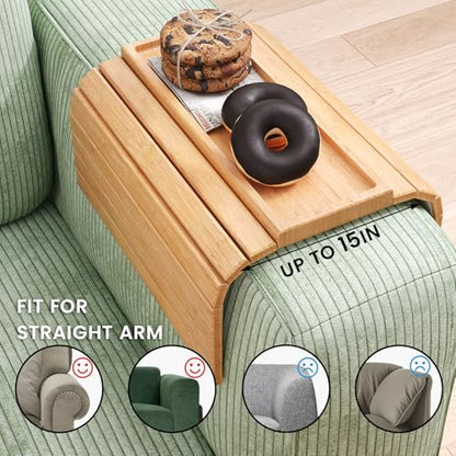 Sofa Arm Tray,Bamboo Folding Couch Arm Tray,Sofa Armrest Trays with Anti-Slip Pad for Drinks,Snacks,Phone,Remote Control（Natural） - color: Natural