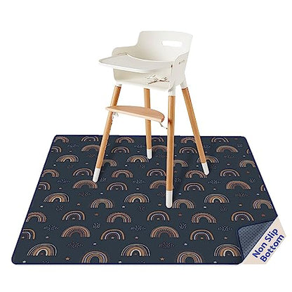 Blissful Diary Baby Splat Mat for Under High Chair, 50.4 x 50.4 Inch Wipeable Splash Mat, Waterproof and Washable, Anti-Slip Floor Protector, Retro Rainbow - color: Retro Rainbow