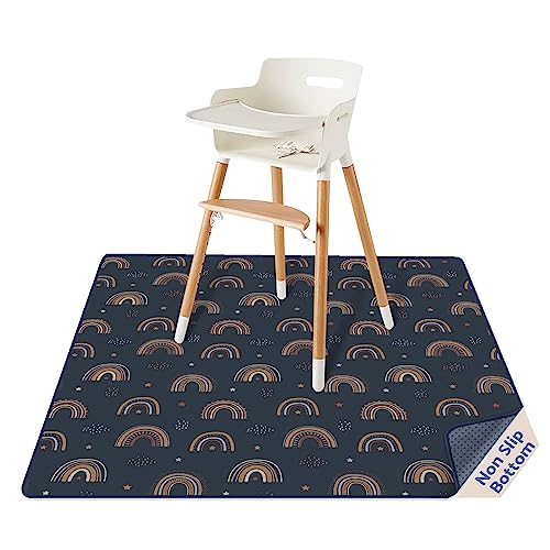 Blissful Diary Baby Splat Mat for Under High Chair, 50.4 x 50.4 Inch Wipeable Splash Mat, Waterproof and Washable, Anti-Slip Floor Protector, Retro Rainbow - color: Retro Rainbow