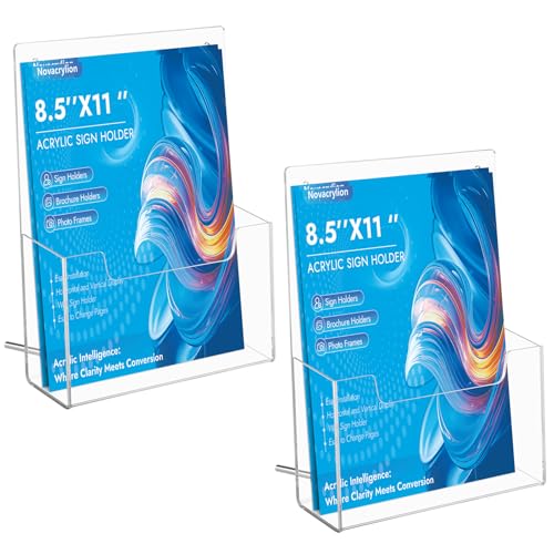 Acrylic Brochure Holder, Clear Paper Holder for Office, Home, Store | 2 Pack | Desktop/Wall Mount | Booklets, Menus, Journals, Envelopes, Flyers & Posters Display Stand | Hardware Included - color: 2 Pack, size: 8.5*11 inch