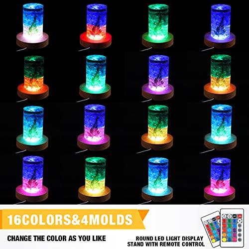 Mudder 2 Pcs Light LED Base Wood LED Display Base for Glass Art Decor Crystal Acrylic Resin, 16 Colored USB Light with Remote Wooden Round Lamp Stand for 3D Crystal Ball Room Home Decor(Wood Color) - color: Wood