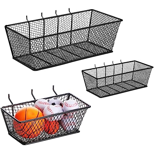 Photect Pegboard Wire Baskets Accessories Hanging Wall Organizer 3 Sizes Pegboard Bins Basket Home Garage Multi Fit Organizer for Slatwall(Black,3 Pcs) - color: Black