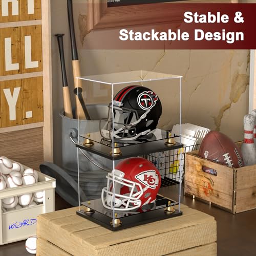 Mini Football Helmet Display Case Self-Assembly Dustproof Acrylic Display Case for Mini Football Helmet Baseball Motorcycle Helmet with Metal Bell Base (8.3x6.3x7.1 inch) - size: 8.3 x 6.3 x 7.1 inch