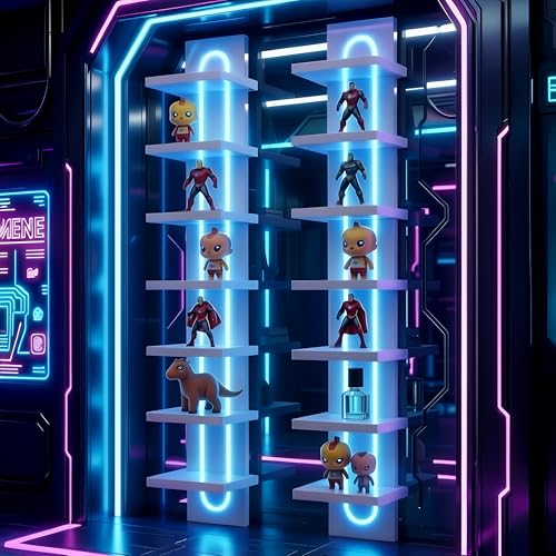 Exclusive U-Shaped 7-Tier Compact Narrow Wall Shelf Unit with RGB Lighting, Modern Vertical Shelf for Vanity, Ideal for Anime Figures, Perfumes, Cosmetics, Collectibles,White - color: 7ur-white