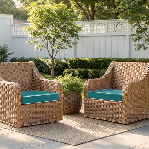 MIULEE Turquoise Outdoor Chair Cushions Set of 2, 18.5x16x3 Inch Waterproof Patio Seat Cushions for Outdoor Furniture Couch Sofa, 3 Year Color Fastness High Density Foam with Adjustable Ties - color: Turquoise, size: 18.5 x 16 x 3 Inch